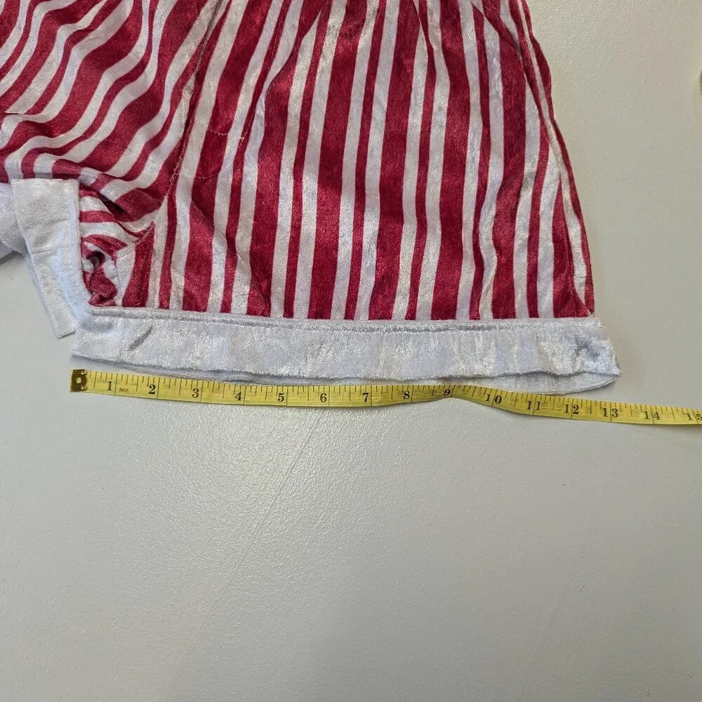 Intimo Christmas Boxers and Hat Size Medium Red and White Striped Crushed Velvet